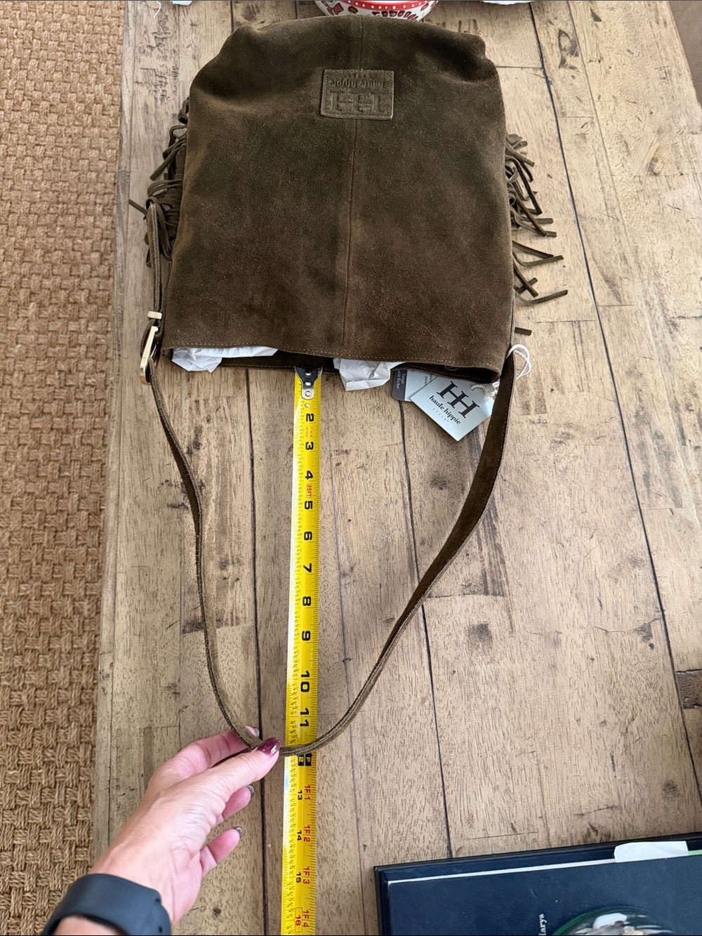 Haute Hippie Suede Fringe Shoulder Bag in Olive Brown - Casual Women’s Tote NWT - Picture 13 of 16